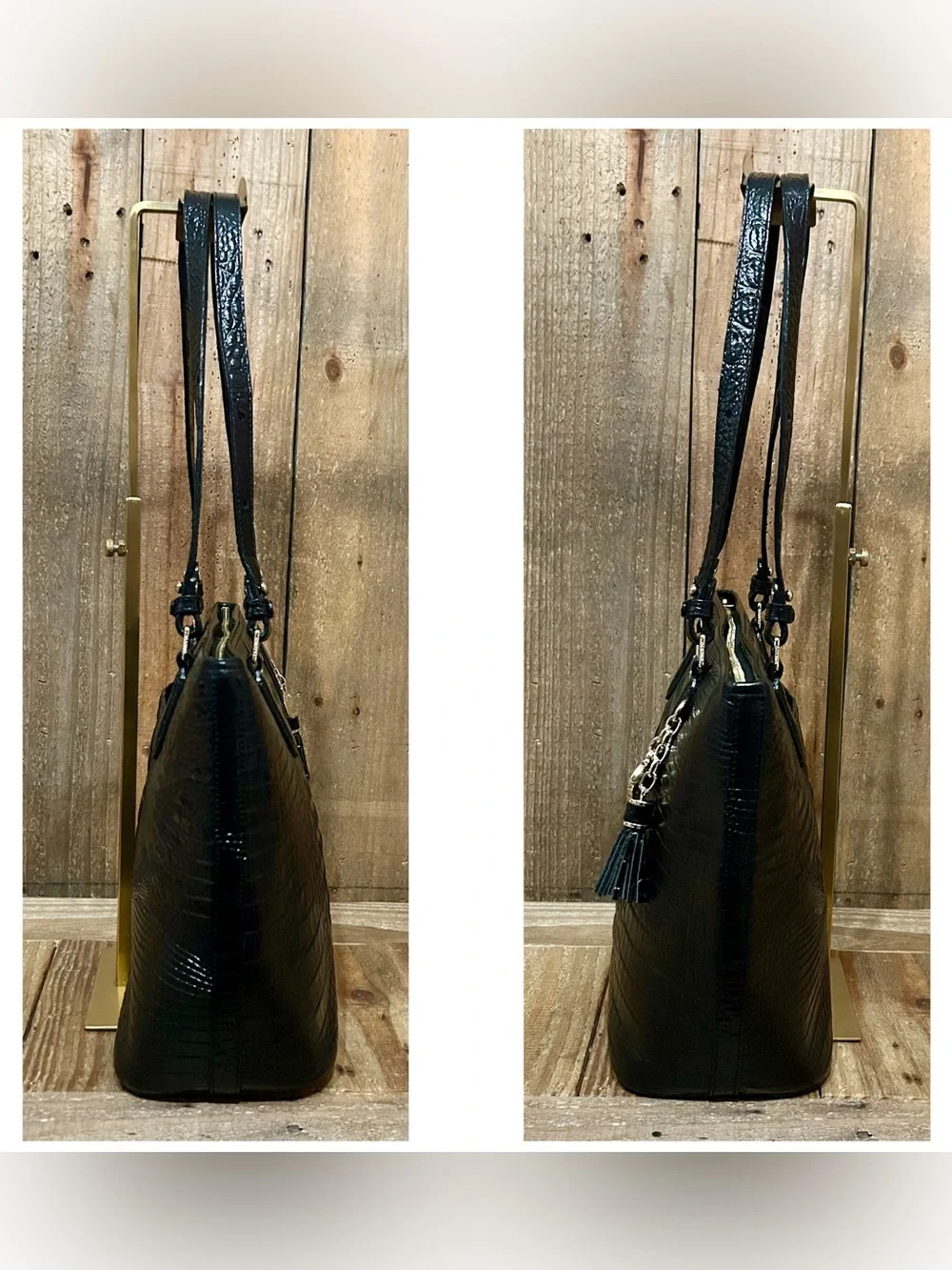 BRAHMIN. Asher Leather Croc Embossed Melbourne Tote with Free Scarf & Dust Bag.